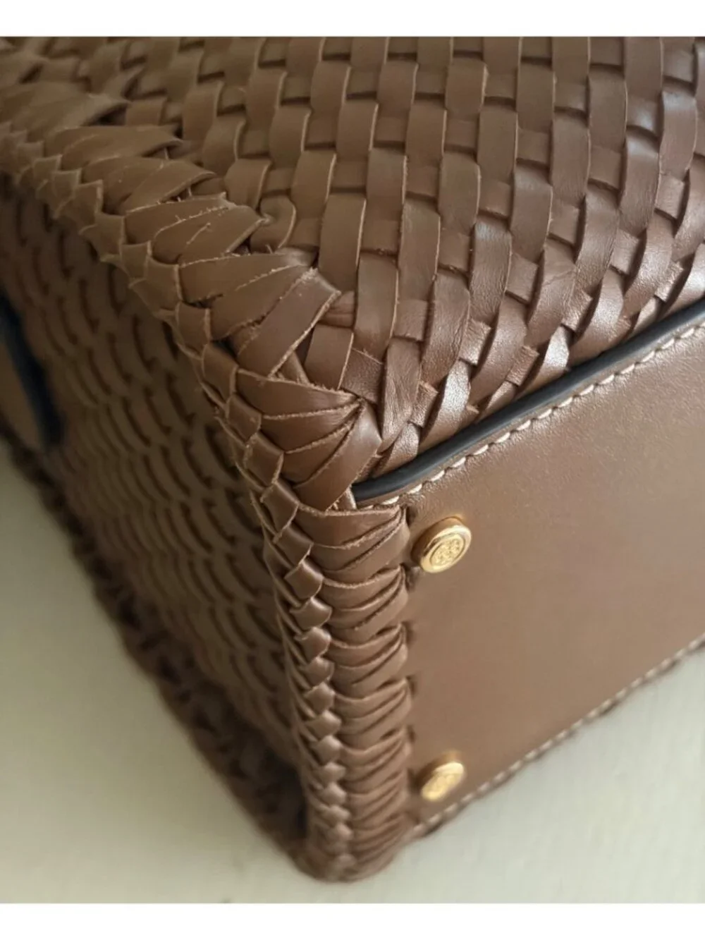 Tory Burch Thea Woven Leather McGraw Web Small Satchel Handbag Wide Crossbody Sh - Picture 10 of 16